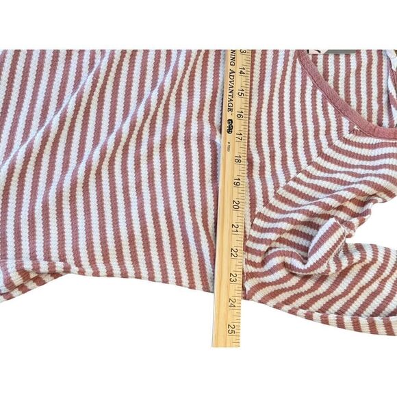 Madewell Striped Button Front Waffle Knit Top 100% Cotton Long Sleeve Tee Sz S - Picture 2 of 9